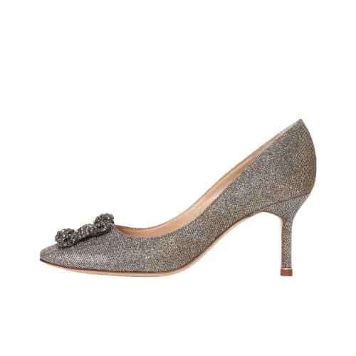 MANOLO BLAHNIK Hangisi Грубый каблук Высокие каблуки 7 см Женские Серебристый