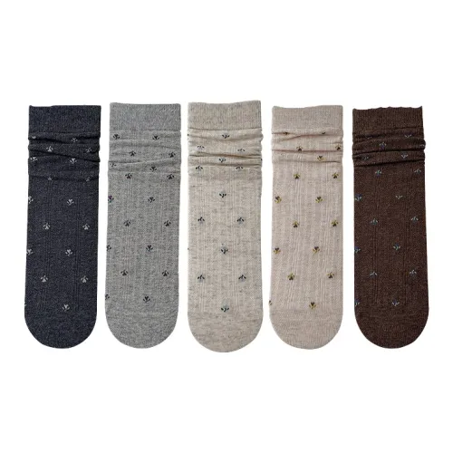 JOSINY Combo Set 5 пар Темно-серый + Светло-серый + Белый + Молочно-белый + Кофейный Женские носки MID до икры