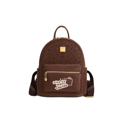 GOBLIN SHARKS 1759 ПУ (полиуретан) Рюкзак Женские Коричневый Коричневый Вышитый Дизайн