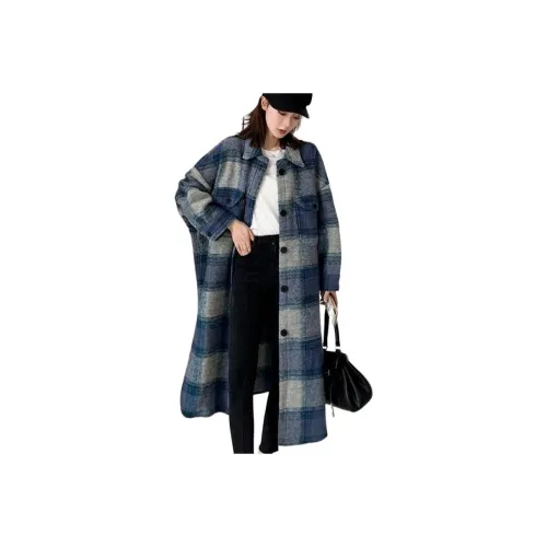 XIANSINIAO Женское пальто в синем клетчатом узоре