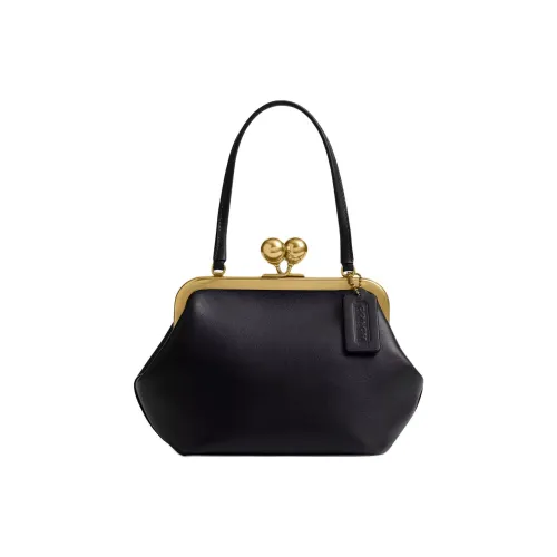 COACH Kisslock Кожа Одно плечо Сумка Средний Женский Черный