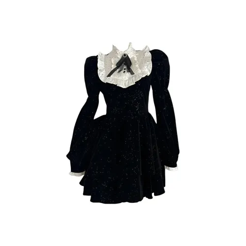 ORANDOR WEAR Черное Женское Длинное Платье с Длинными Рукавами