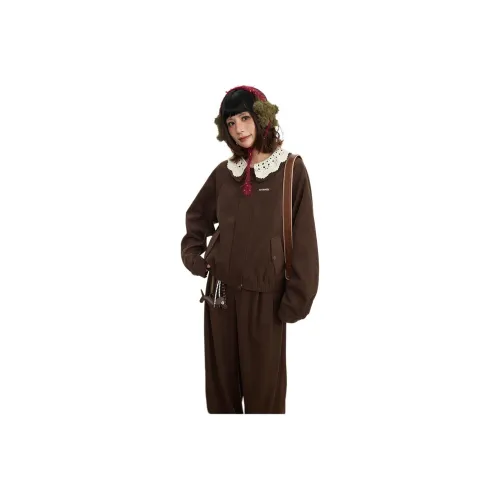 LANGQING Красно-коричневое пальто с подарками Wangqing бренд значок женское короткое пальто