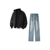 Комплект одежды (Черный топ + Синий низ с черным логотипом)