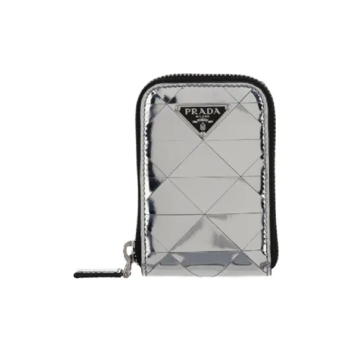 PRADA Блестящий кожаный кошелек для монет мужской серебряный