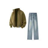 Комплект одежды (Армейский зеленый топ + синий низ с черным логотипом)