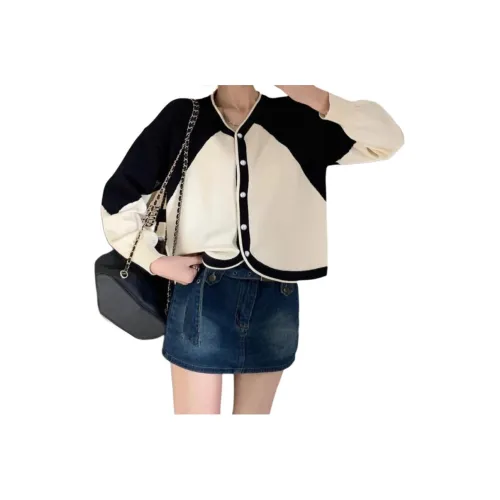 Dippanis Черный Абрикос Цветовой блок Трикотаж Женские Трикотаж