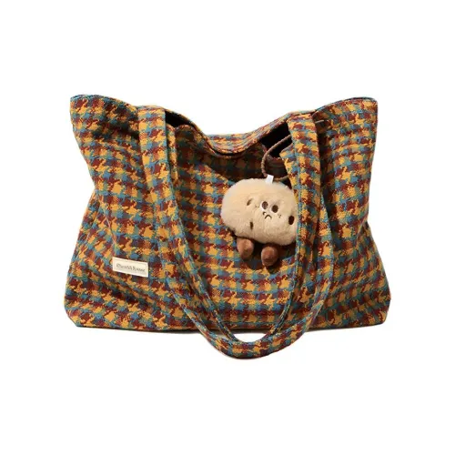 CinvaiKrose Ткань Сумка Тоут Сумка Сумка для покупок Сумка на плечо Большая Женская Гусиная лапка Желтая