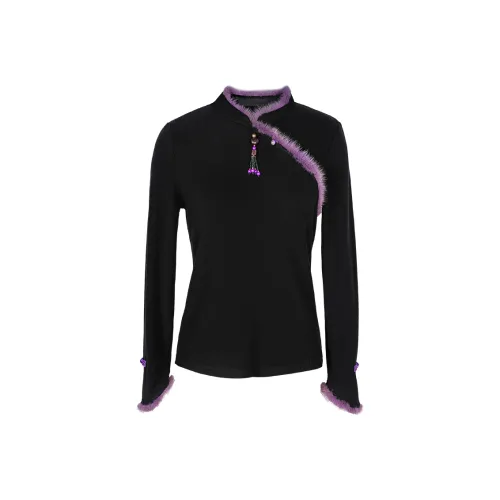 Tang Xi Черный Фиолетовый Женская Рубашка