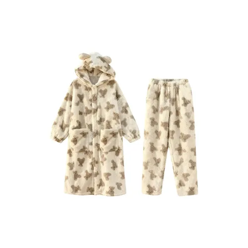 Daiyindie Осенний Зимний Хлопотливый Халат Женские Утолщенный и С флисовой подкладкой Термический Коралловый флис