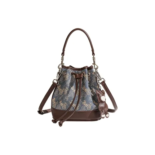 Jacoponnus Сумка через плечо из коровьей кожи среднего размера женская Carriage синяя