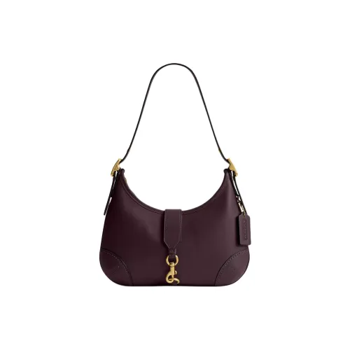 COACH Hamptons Кожа HOBO Сумка на плечо Большая Женская Черная смородина Каштановый