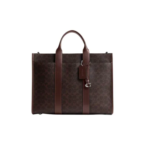 COACH Wesley Покрытый холст телячья кожа сумка большая мужская коричневая