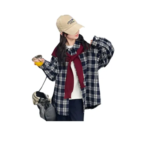 BaoLaXiaoJie Флисовая рубашка в клетку с шалью школьный возраст топы