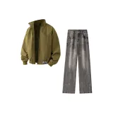 Комплект одежды (Армейский зеленый топ + Черный низ с черным логотипом)