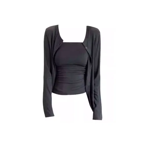 Dippanis Серый Топ на бретелях + Кардиган Женские Повседневные Костюмы