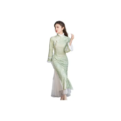 LANGQING Длинное платье с длинными рукавами женское