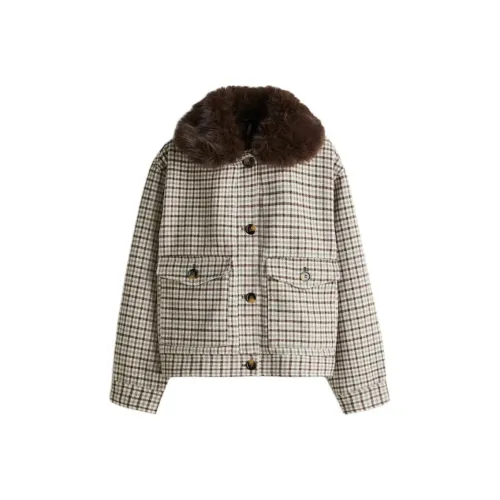 H M Светлый Бежевый Клетка Женские Куртки