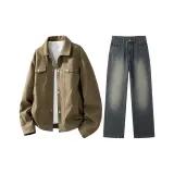 Комплект (Хаки топ + Винтажные синие штаны)