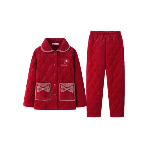 DUOQIAOMEI Красный Женский Пижамный Комплект