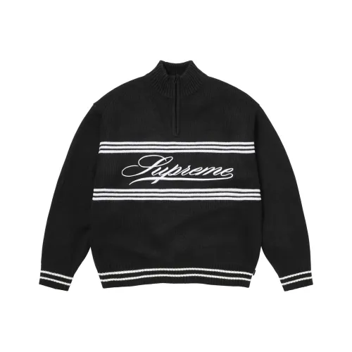 Supreme FW25 Script Stripe Полузастежка Свитер Унисекс