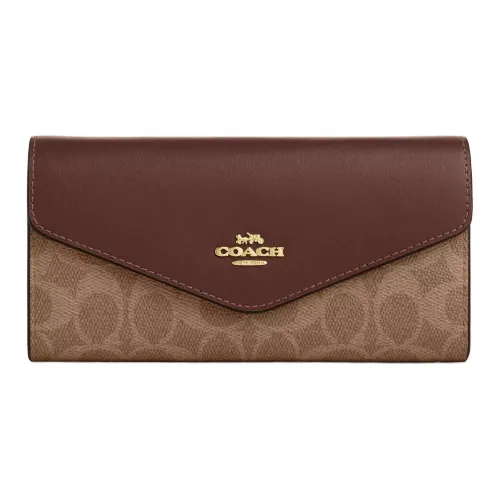 COACH Кожа Конверт Кошелек Маленький Женский Коричневый Коричневый