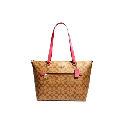 COACH Gallery Кожа Сумка Большая Женская Хаки с Монограммой и Розовый Плечевой ремень