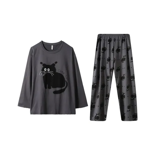 HANQIANNUO Весенний Осенний Пижама Женская Светло-Серый