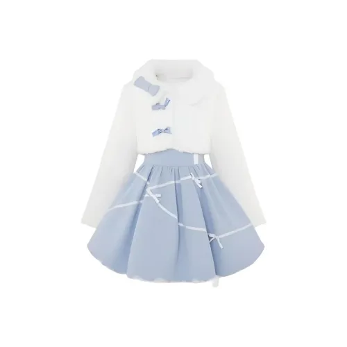 TIBINB Белое пальто + синее платье женские платья в стиле Лолита