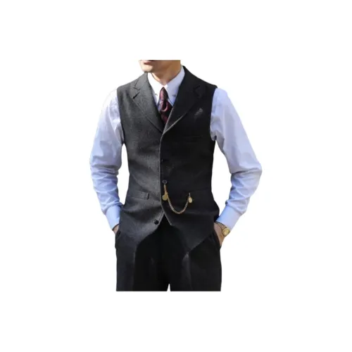 DAGEZIYUHEIMAO Темно-серый шерсть твид один жилет мужской жилеты