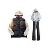 Черный жилет + бело-серый свитшот + черные спортивные штаны