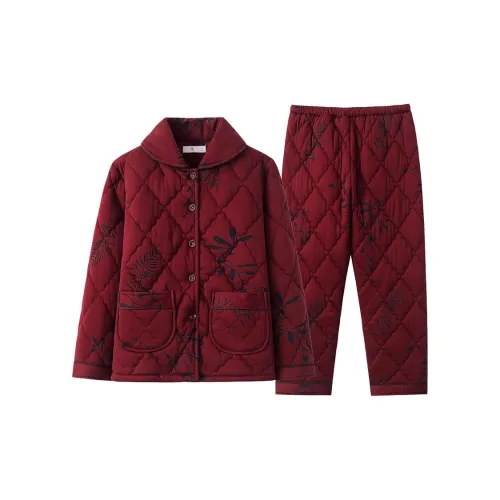 DUOQIAOMEI Темно-красный Женский комплект пижам