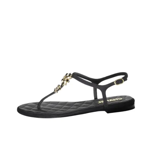 CHANEL One Ремешок Сандалии Женские Черные