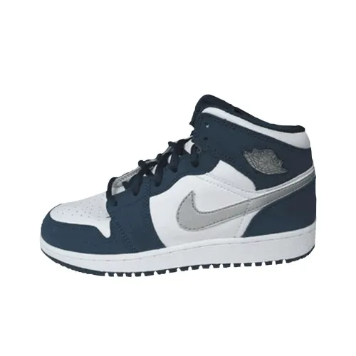 Jordan Air Jordan 1 High Топ Детские Скейтбординги Белый Синий Подростки