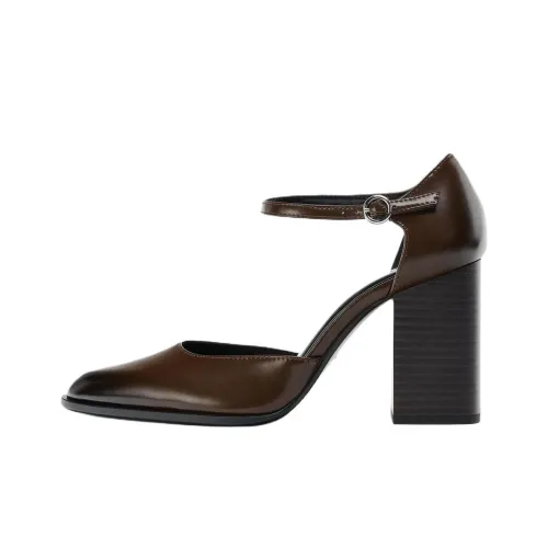ZARA Туфли Mary Jane с грубым каблуком 7,5 см женские коричневые