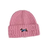 Розовая вязаная шапка с щенком