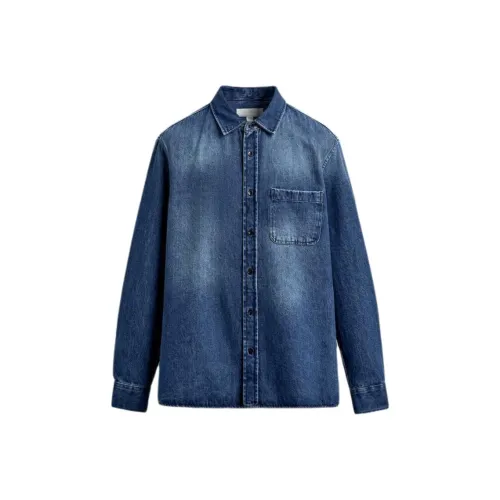 ZARA Мужские рубашки светло-синие