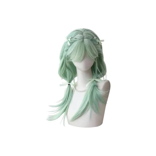 FYOSEE Мятный манбо Кремово-зеленый Wispy Bangs Длинный Прямые волосы Женская Перука Высокая температура Пряжа