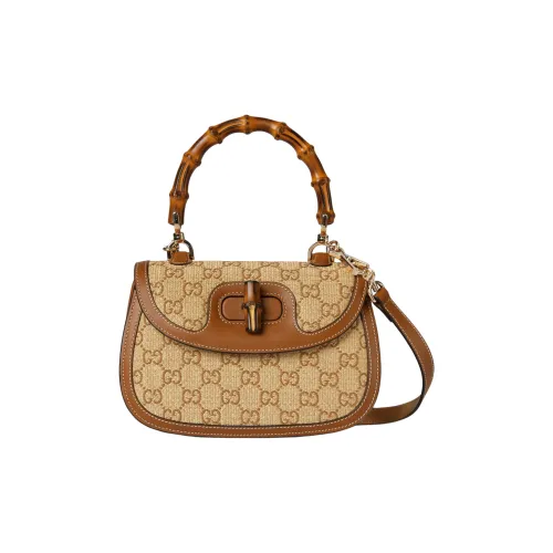 GUCCI Bamboo 1947 Raffia Effect Ткань Сумка Маленькая Женская Коричневая