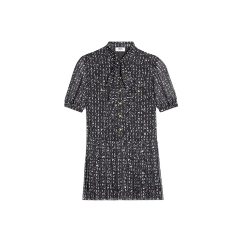 CELINE Черные Женские Короткие Платья с Короткими Рукавами