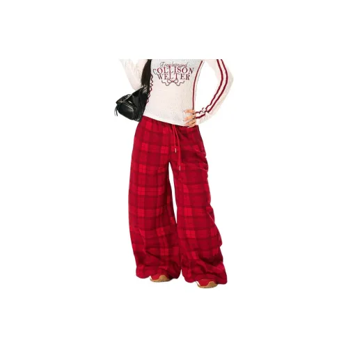YICHEN Red Plaid Pants Женские Повседневные Брюки