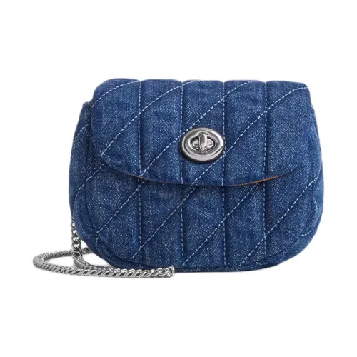 COACH Turnlock Деним Сумка через плечо Сумка на плечо Мини Женская Синяя
