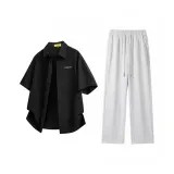 Black + Gray [Черная рубашка + Серые повседневные штаны]