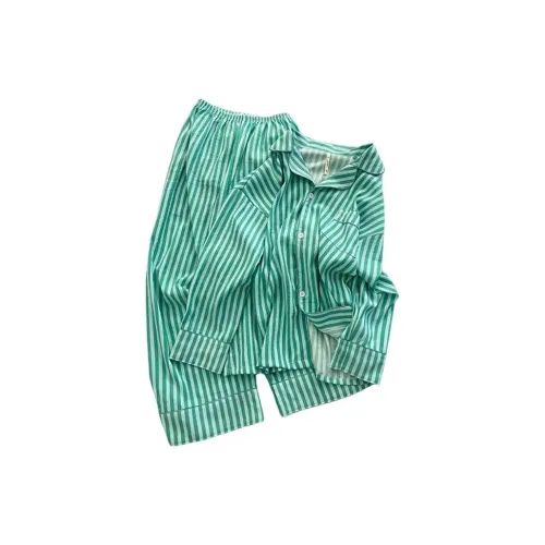 QIAOYUN Зеленый Полосатый Узор Женские Пижамные Комплекты