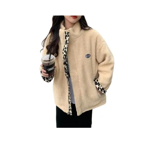 DEDY Леопардовый принт Хаки Женские Бархатные куртки