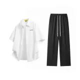 Белый+Черный [Белая рубашка + Черные повседневные штаны]