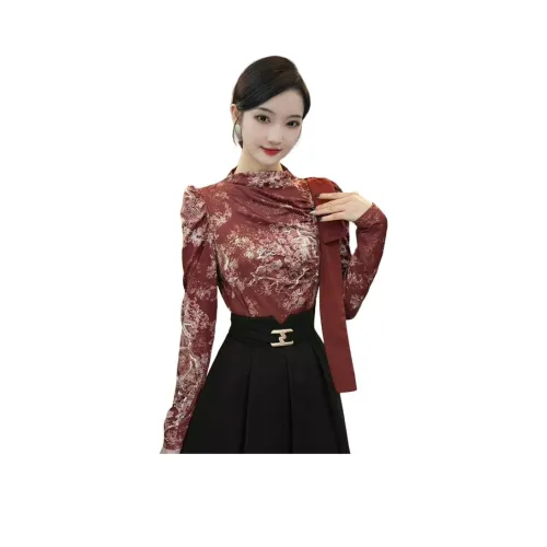 Tang Xi Цветочный дизайн Красный Женские Рубашки