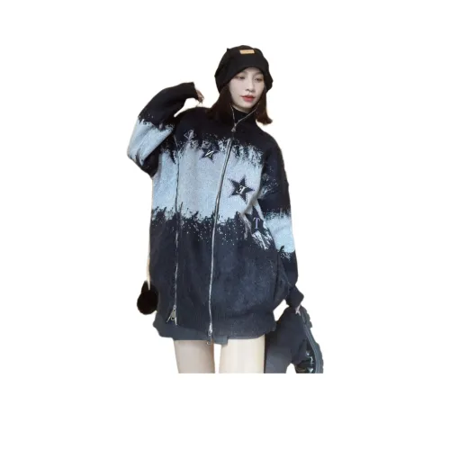 XIANSINIAO Черный Белый Звезды Кардиган Женский Трикотаж