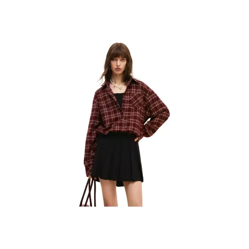 GOELIA 51C Бургунди Ткань окрашенная в пряжу Женские Рубашки