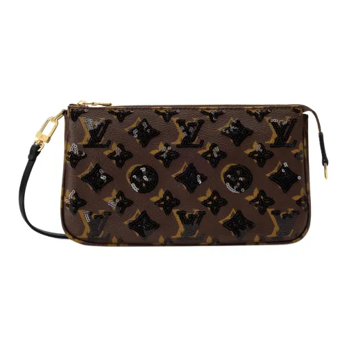 LOUIS VUITTON POCHETTE ACCESSOIRES Бренд Буква Узор Полный принт Сумка на плечо Женская Коричневая